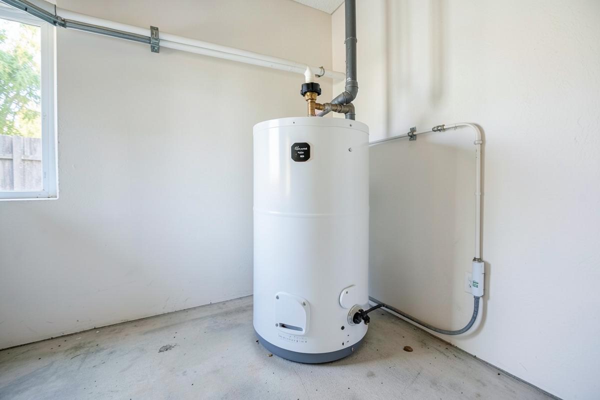Residential water heater installed in a home utility area