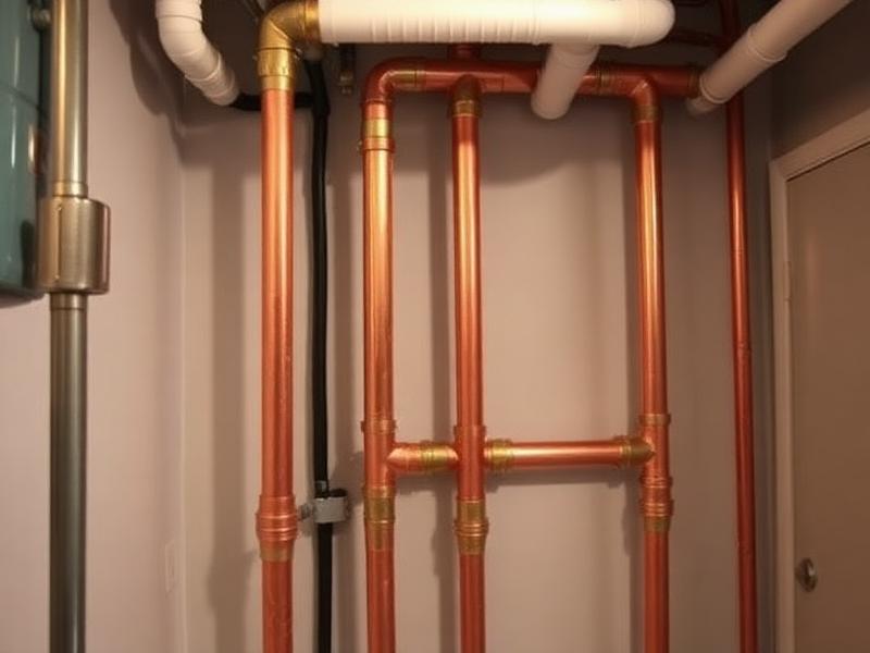 Neatly installed copper and PVC residential plumbing lines